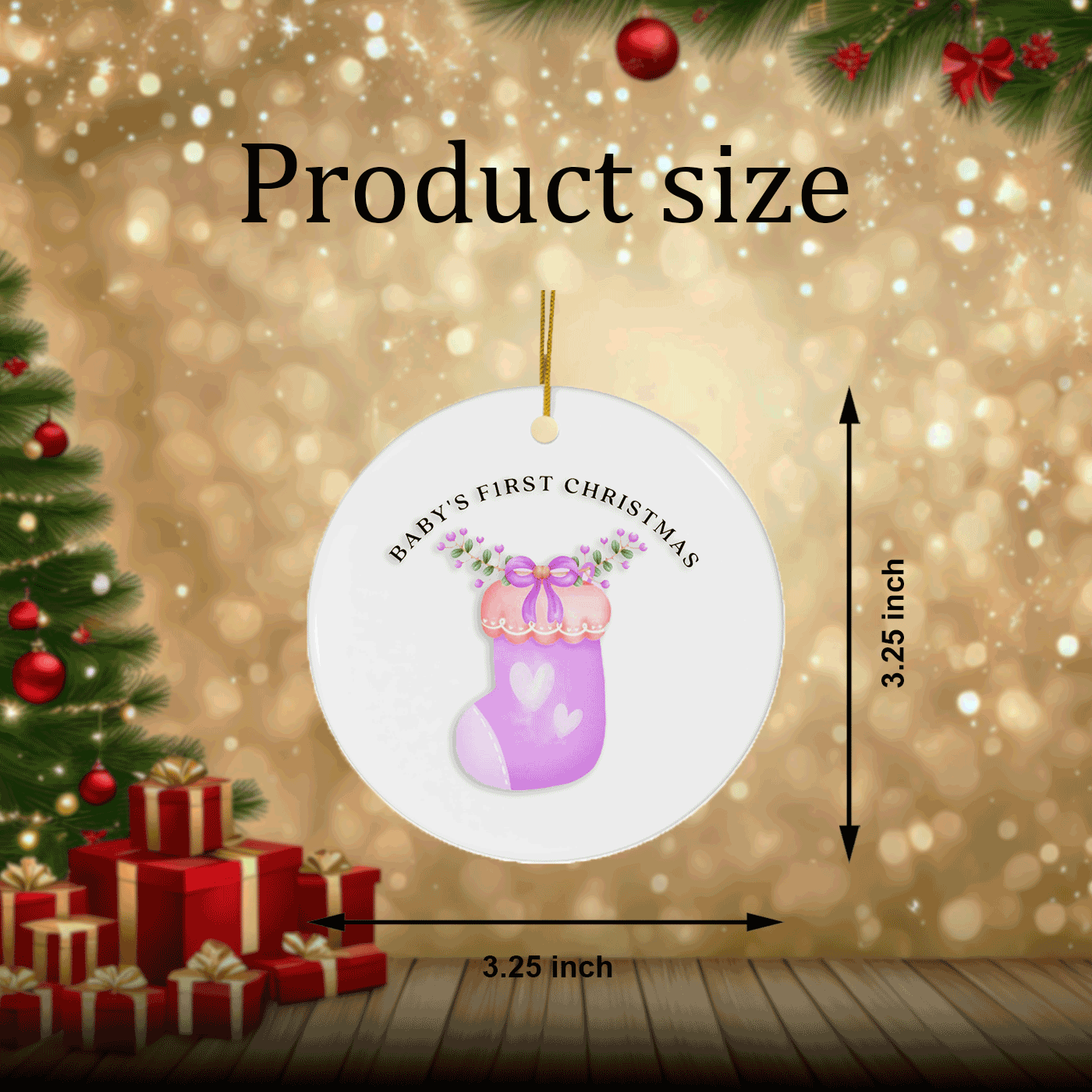 Baby's First Christmas | Adorable Pink Stocking Keepsake | Ceramic Ornament